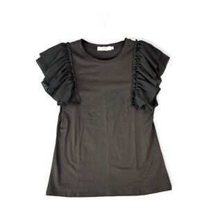 In2you Women Black Ruffle Sleeve T Shirt Top Size Medium